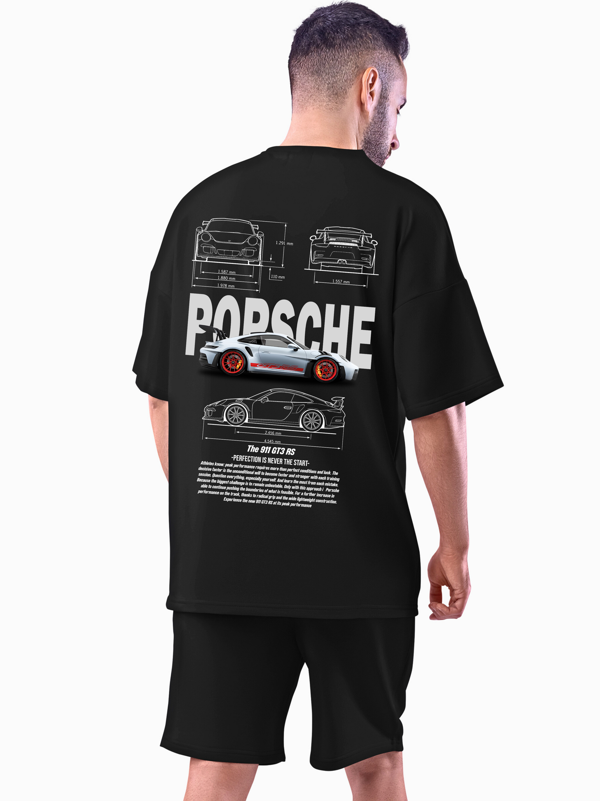 "Porshe Car 911 GT3 Oversized Tees" (Black)